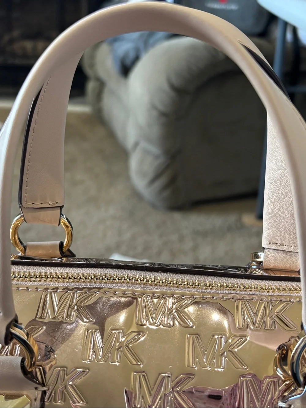 MICHAEL KORS GRAYSON ROSE GOLD MD DUFFLE SATCHEL With MK Logo Zip Around Wallet